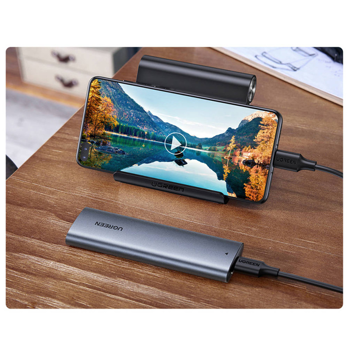 Ugreen Festplattenschacht M.2 B-Key SATA 3.0 5 Gbps Grau + USB Typ C Kabel (CM400)