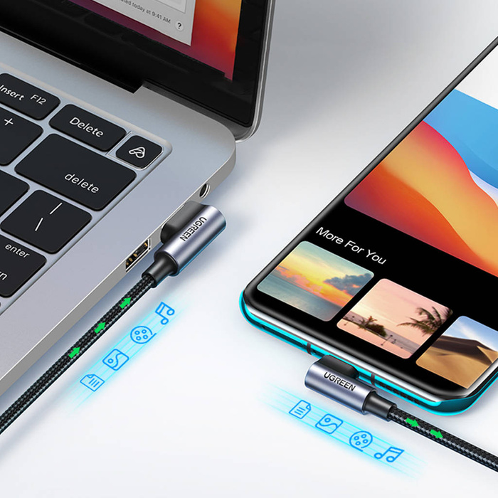 Ugreen 90° úhlový kabel USB C - USB 2.0 480 Mb/s 3A 3m černý (US176)