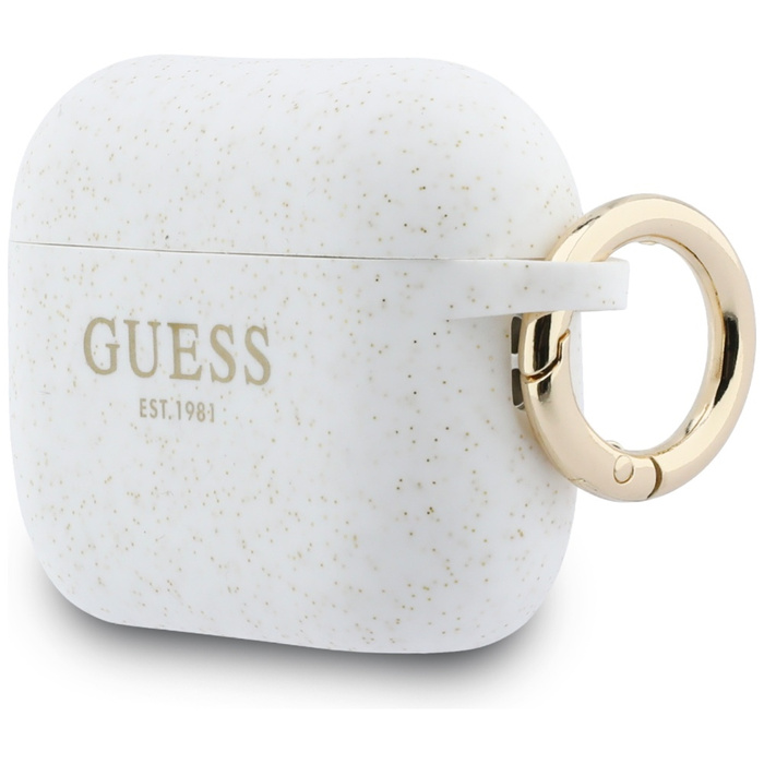 Etui Guess Silicone Glitter Ring do      AirPods Pro 3 biały