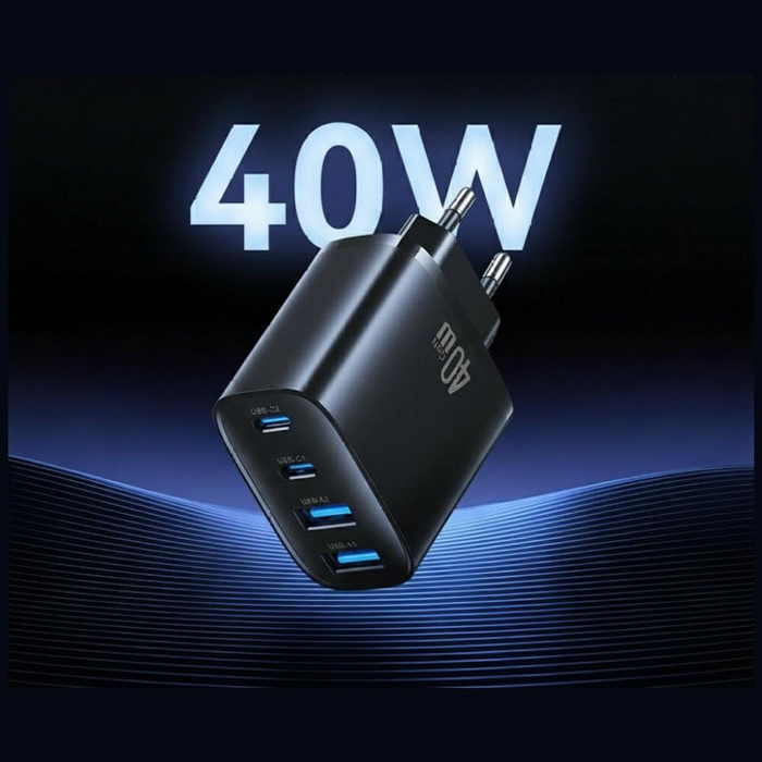 Ładowarka sieciowa USAMS T70 40W         2xUSB-A/2xUSB-C czarny
