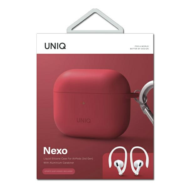 Uniq pouzdro Nexo AirPods 3 gen + Ear Hooks Silikonová červená / korálová