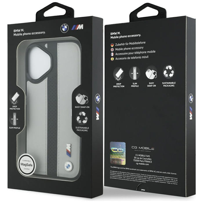 Etui BMW M Perforated Stripe Logo        MagSafe do iPhone 17 szary