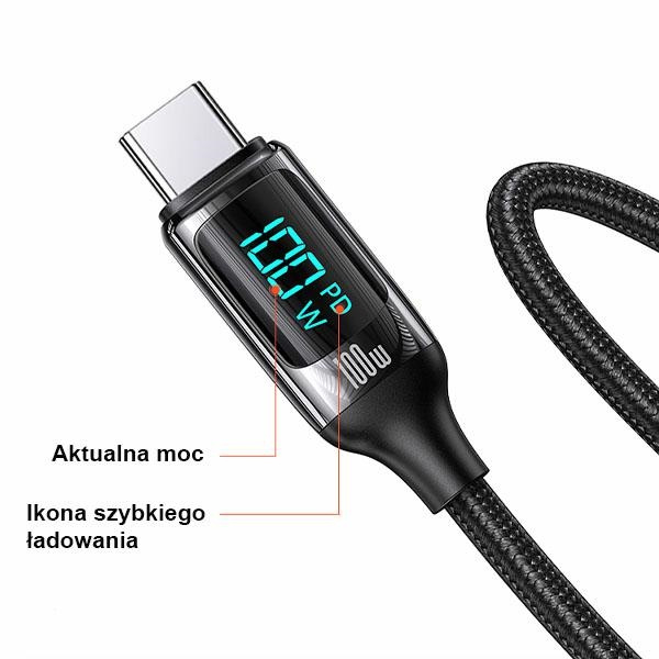USAMS U78 USB-C to USB-C LED Cable 1.2m 100W Fast Charging black / black SJ546USB01 (US-SJ546)