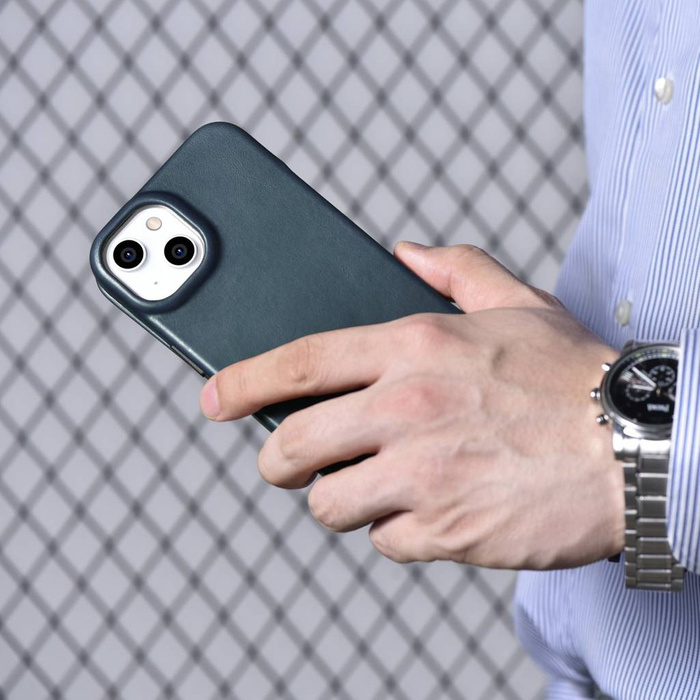 iCarer CE Oil Wax Premium Leather Folio Case Leather Case for iPhone 14 Plus Flip Magnetic MagSafe Blue (AKI14220707-BU)