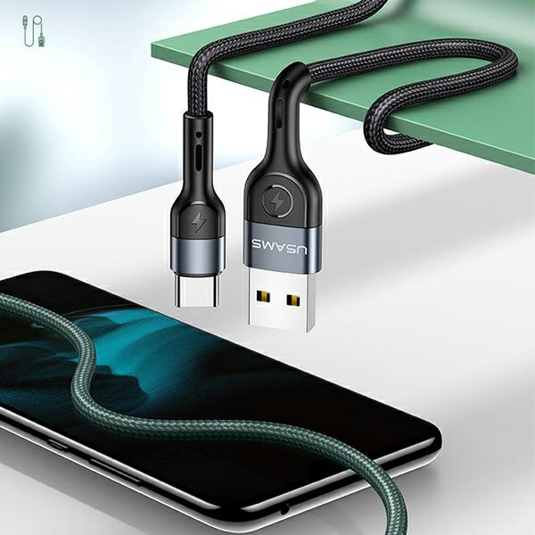 USAMS U55 USB-C opletený Kabel pro sadu U55 zelený / zelený 1m SJ449USBSG02 (US-SJ449)