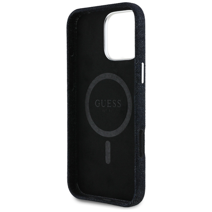 Etui Guess Denim Triangle Logo MagSafe   do iPhone 16 Pro Max czarny