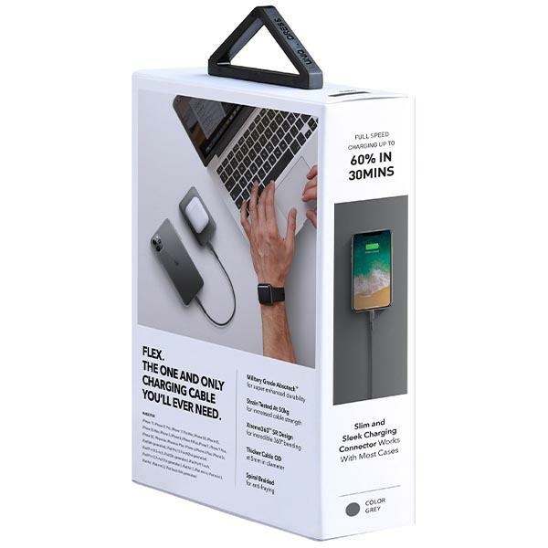 UNIQ Cable Flex USB-C-Lightning 18W nylonew 30cm grey/chaRCoal grey