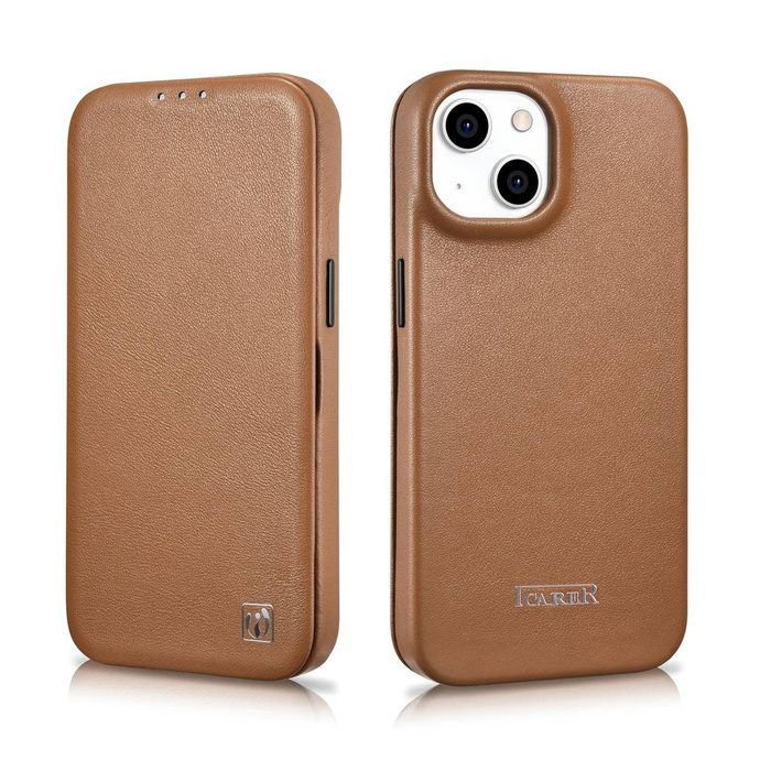 iCarer CE Custodia Folio in Pelle Premium per iPhone 14 Plus Flip Magnetic MagSafe Marrone (WMI14220715-BN)