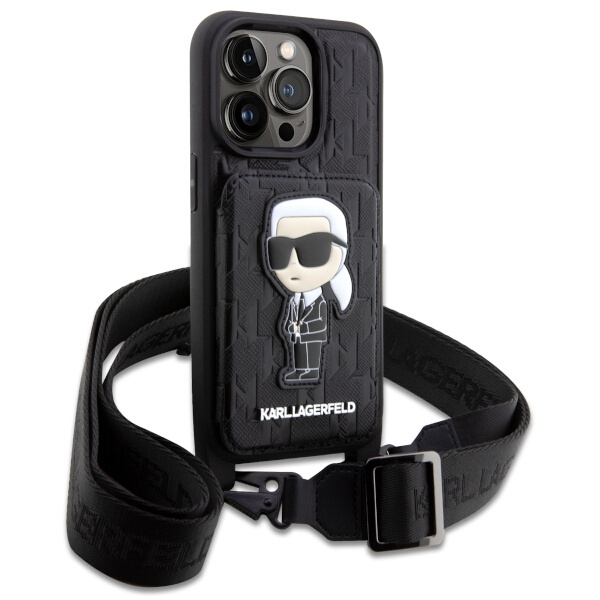 Case Karl Lagerfeld KLHCP14LCSAKHPKK iPhone 14 Pro 6.1" hardcase black/black Crossbody Saffiano Monogram Ikonik Case