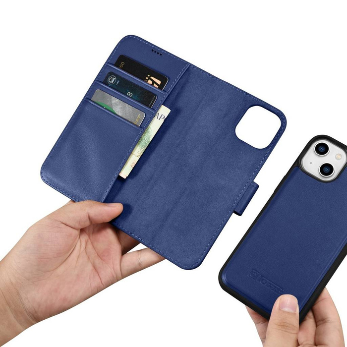 iCarer Wallet Case 2in1 iPhone 14 Plus Flip Leather Cover Anti-RFID azul (WMI14220727-BU)