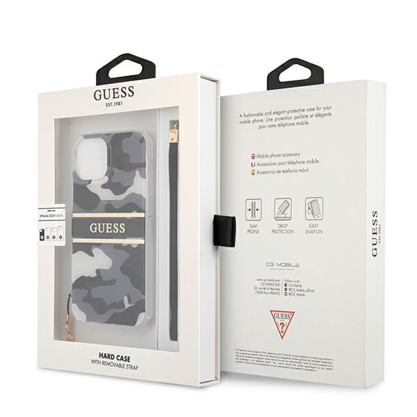 Hülle GUESS Apple iPhone 13 Camo Strap Collection Schwarz Hardcase