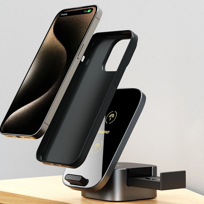 Dudao A11Pro+ inductive charger 15W 3in1 for phone / smartwatch / headphones - black