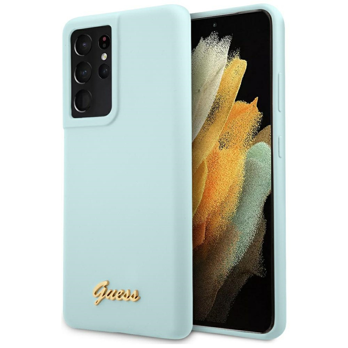 Guess GUHCS21LLSLMGLB S21 Ultra G998 blue / blue hardcase Silicone Script Metal Logo