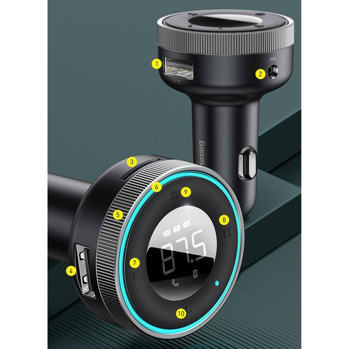 Baseus Enjoy Car LED Sans Fil 2x USB / Jack 3,5mm Chargeur MP3 Bluetooth 5.0 3.4A Noir (CCLH-01)