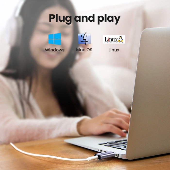 Adaptér UGREEN USB na minijack 3,5 mm audio CM383 AUX šedý