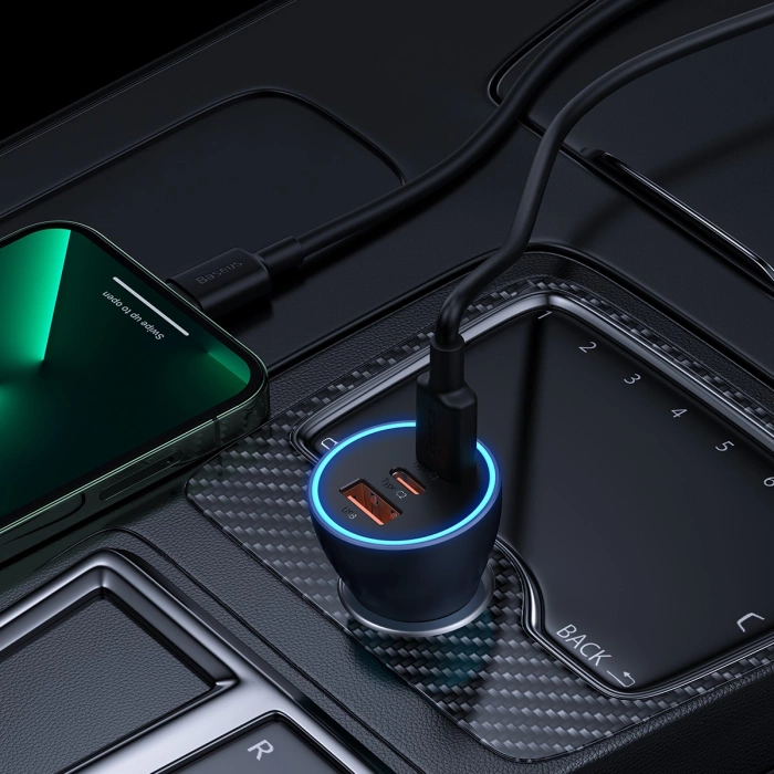 Baseus Golden Contactor Pro Autoladegerät USB-A + 2x USB-C 65W dunkelgrau (CGJP010013)