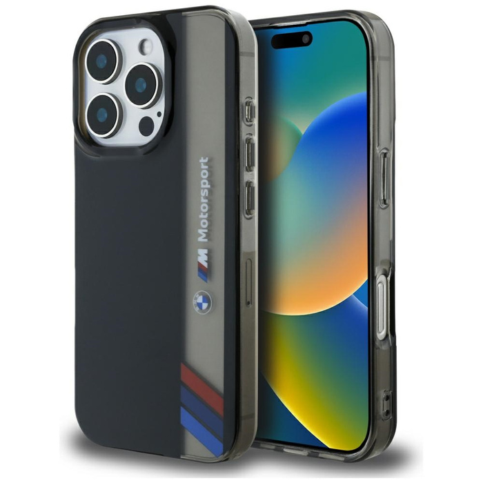 Hülle BMW Motorsport IML Vertical Stripe für iPhone 16 Pro Max schwarz