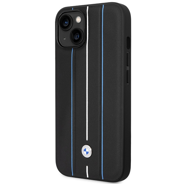 Hülle BMW BMHCP14S22RVSK iPhone 14 6.1" schwarz/schwarz hartcase Lederstempel Blaue Linien