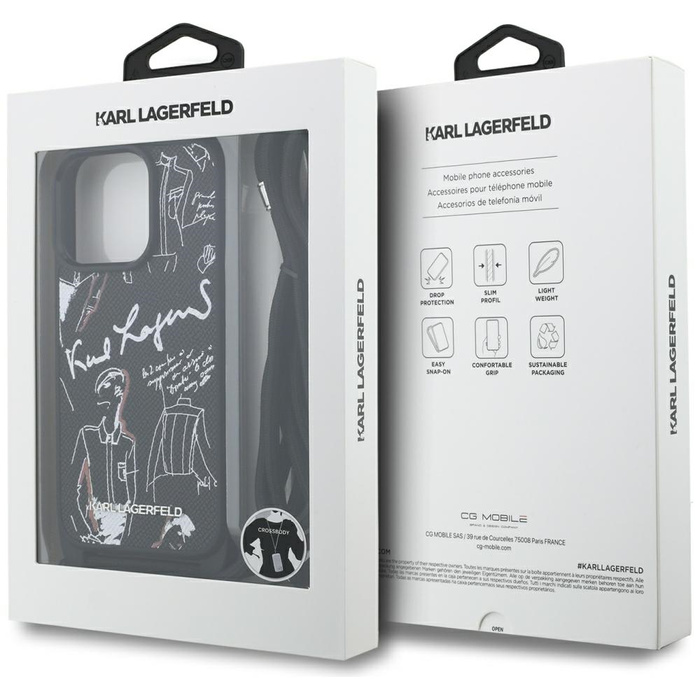 Etui Karl Lagerfeld iPhone 16 Pro Max Crossbody Grained Pattern & Logo Czarny