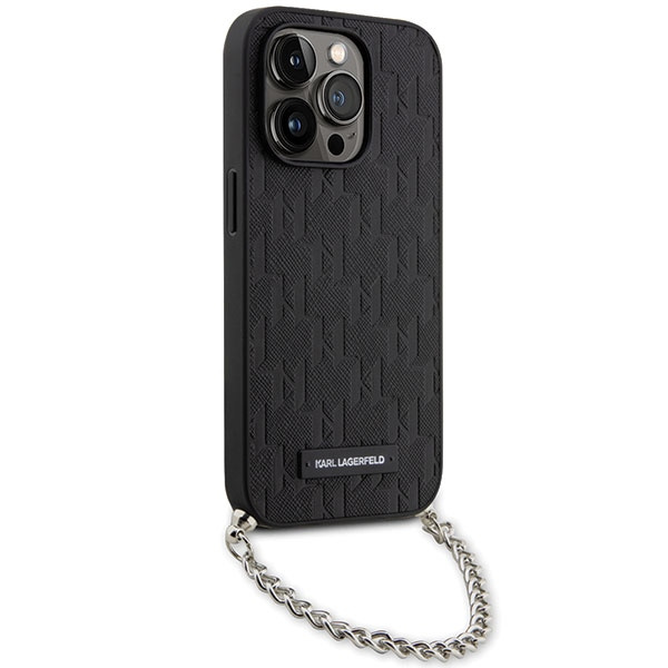 Hülle Karl Lagerfeld KLHCP14XSACKLHPK iPhone 14 Pro Max 6,7" schwarz/schwarz hartcase Saffiano Monogramm Kette Case