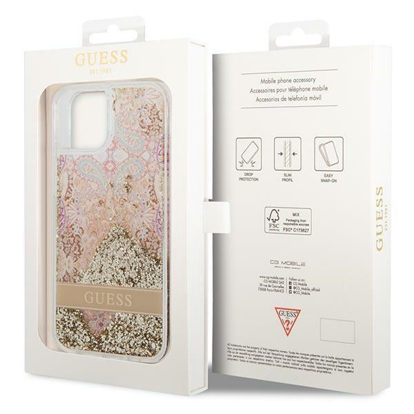 Case Guess GUHCP14MLFLSD iPhone 14 Plus 6.7" gold/gold hardcase Paisley Liquid Glitter