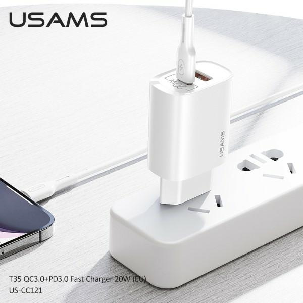  USAMS 1xUSB-C 1xUSB T35 PD3.0 QC3.0 20W Carga rápida CC121TC01 US-CC121 Blanco