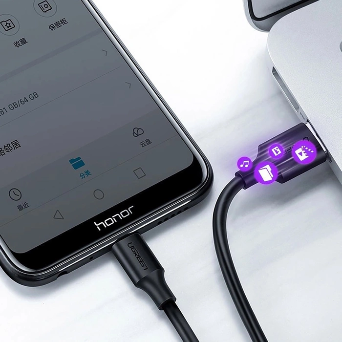 Kábel UGREEN USB-A Micro USB QuickCharge 3.0 2.4A 0,5 m čierny