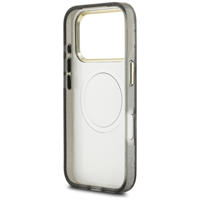 Etui Guess IML Glitter Flowers Triangle  MagSafe do iPhone 17 Pro czarny