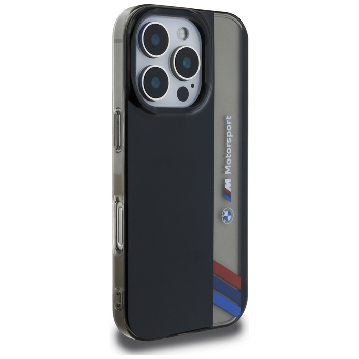 Cover BMW Motorsport IML Striscia verticale per iPhone 16 Pro Max nero