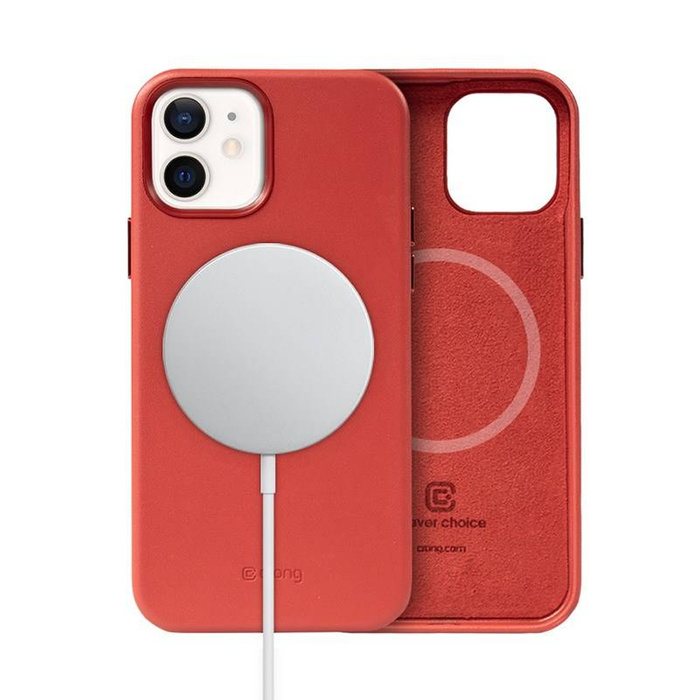 ETUI Crong Essential Cover Magnetic - Coque leather iPhone 12 / iPhone 12 Pro MagSafe (red) CASE