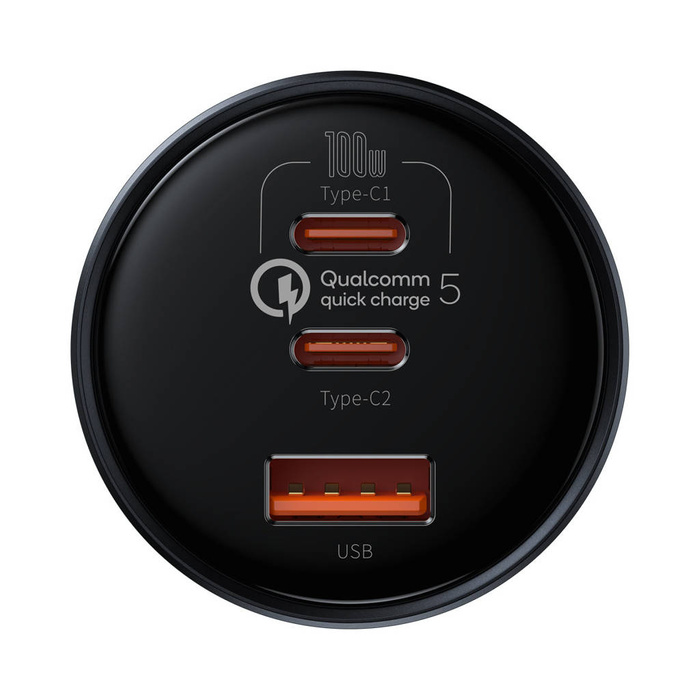 Baseus Qualcomm® Quick Charge ™ 5-Technologie Multi-Port-Schnelllade-Autoladegerät C + C + U 160 W Set Grau (mit Baseus Xiaobai-Serie Schnellladekabel Typ-C auf Typ-C 100 W (20 V / 5 A) 1 m Schwarz)