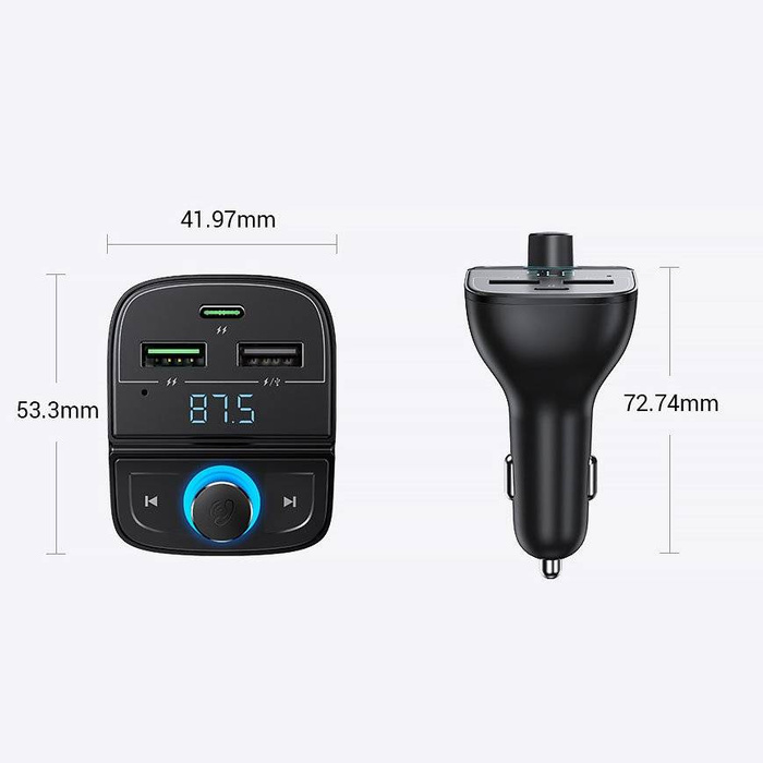 Ugreen Trasmettitore FM Bluetooth 5.0 Caricabatteria da auto MP3 3x USB TF micro SD 4.8 A nero (CD229)