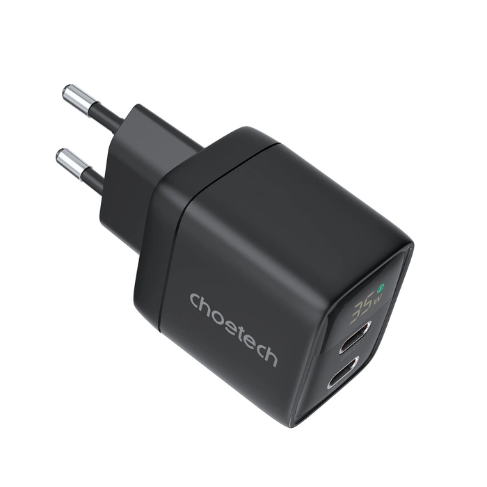 Choetech PD6051 USB-C USB-C PD 35W GaN nástěnná nabíječka s displejem - černá