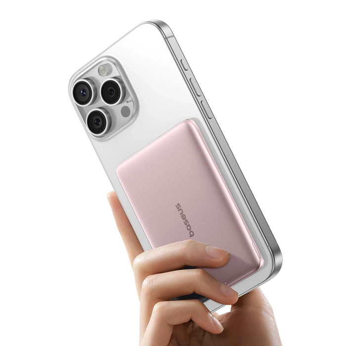 Powerbank Baseus PicoGo AM41 5000mAh 20W Ultra-Slim kompatybilny z MagSafe z kablem Baseus Simple USB-C 60W 30cm - różowy