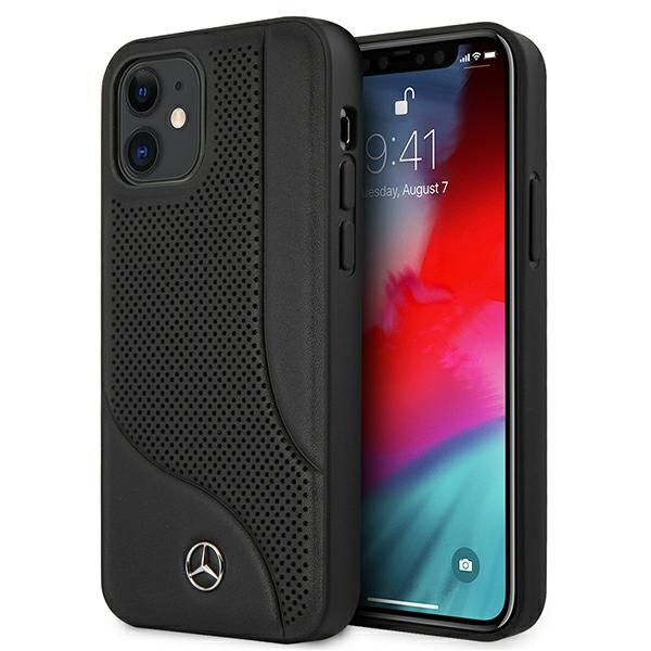 MERCEDES Apple iPhone 12 Mini Leather Perforated Area Black Hardcase