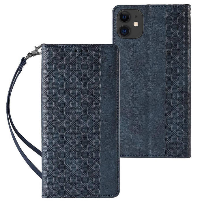 Magnet Strap Case pro iPhone 13 mini kryt peněženka + mini přívěsek na šňůrku modrý