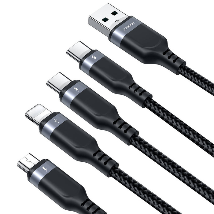 Cavo USB 4in1 USB-A - 2 x USB-C / Lightning / Micro per ricarica e trasmissione dati 1.2m Joyroom S-1T4018A18 - nero