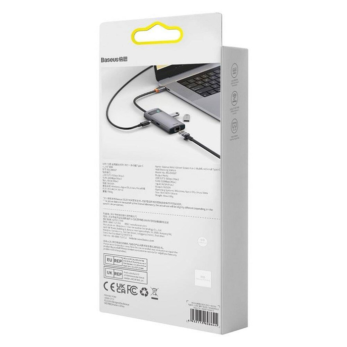 Baseus Metal Gleam Series HUB 4 en 1 Estación de acoplamiento USB tipo C - 3 x USB 3.2 Gen. 1 / RJ45 (WKWG070113)