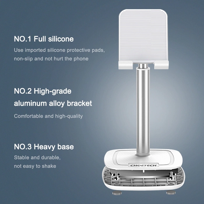 Choetech H035 support en aluminium pour téléphone ou tablette avec réglage - blanc et argent