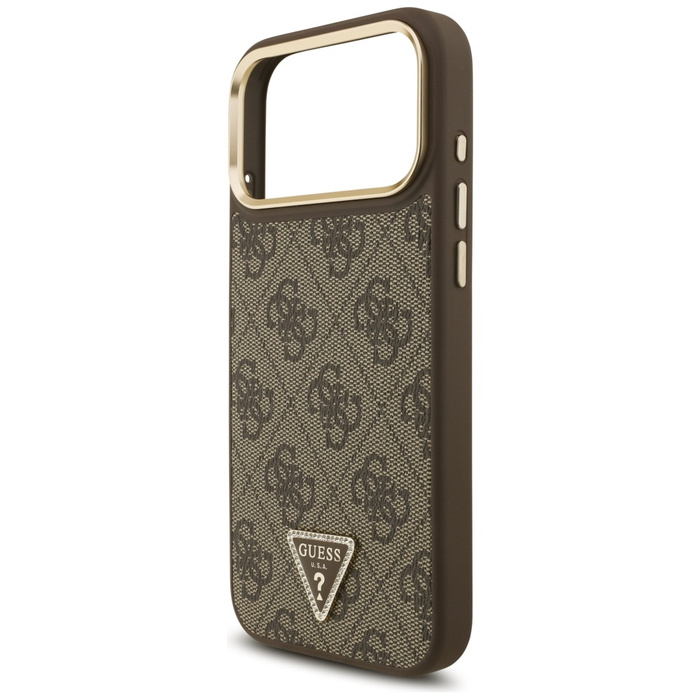 Etui Guess 4G Triangle Logo & Big Strap  Metal Buttons MagSafe do iPhone 17 Pro Max brązowy