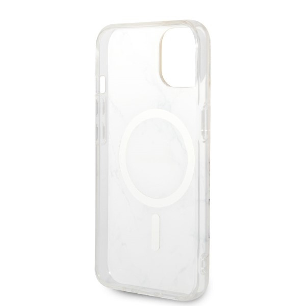 Súprava Puzdro Guess Case+ nabíjačka iPhone 14 Plus 6,7" biela/biela tvrdá case Marble MagSafe
