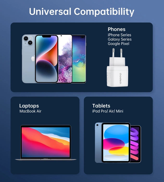 Choetech PD6052 USB-C USB-A PD 35W GaN Wandladegerät mit Display – Weiß