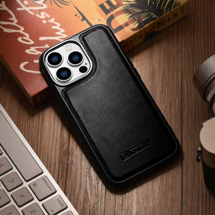 iCarer Leather Oil Wax case covered with natural leather for iPhone 14 Pro Max (MagSafe compatible) schwarz (WMI14220720-BK)