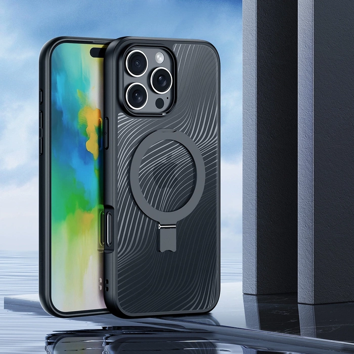 Dux Ducis Aimo Mag Hülle mit MagSafe und Ständer für iPhone 16 Pro – Schwarz