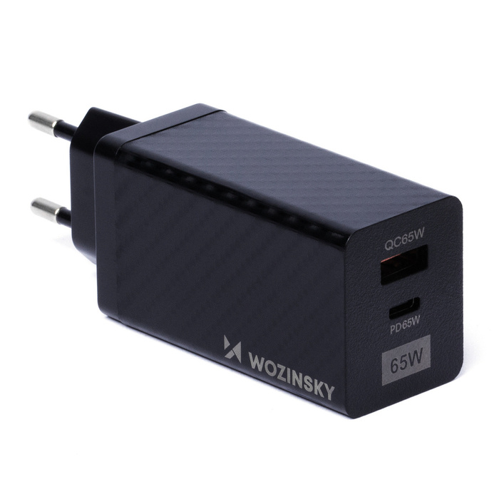 Wozinsky 65W GaN con puertos USB, USB C compatible con QC 3.0 PD negro (WWCG01)