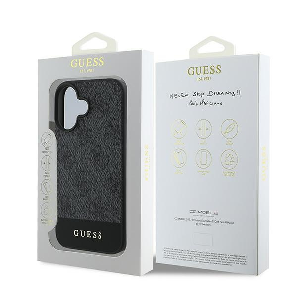 Etui Guess iPhone 16 szary/grey HC PC/TPU 4G PU Bottom Stripe