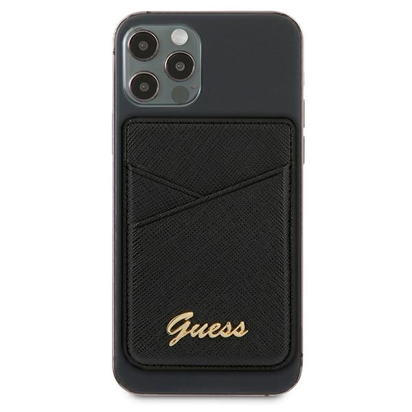 Hülle Guess Wallet Kartenfach GUWMSSASLBK MagSafe Saffiano schwarz / schwarz /