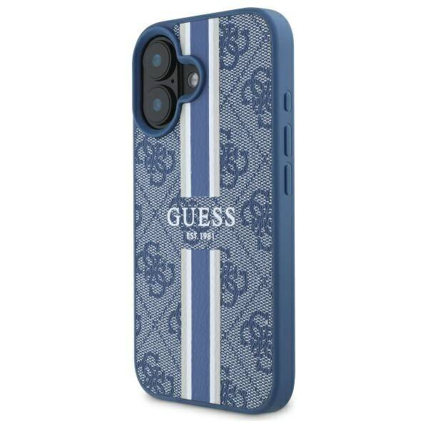 Etui Guess iPhone 16 6.1" niebieski/blue hardcase 4G Printed Stripes MagSafe