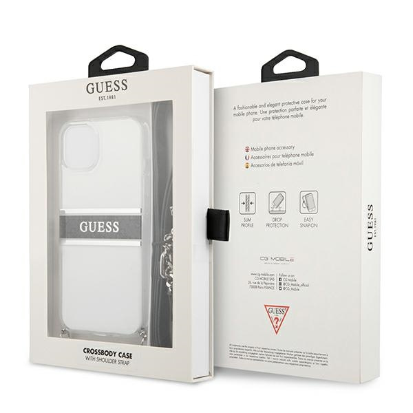 Funda GUESS Apple iPhone 13 Mini 4G Correa gris Cadena de plata Estuche rígido transparente