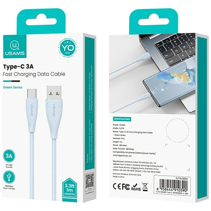 Kabel USAMS Green Series SJ714 18W 3A    USB-A do USB-C 1m biały